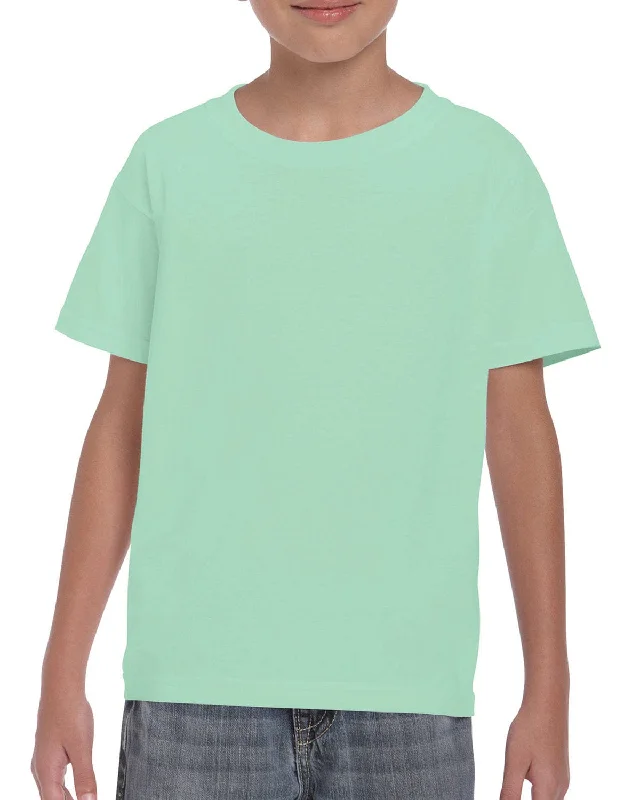 Gildan Youth Lightweight 100% Cotton T-Shirt | Mint Green Solid Color Striped Floral