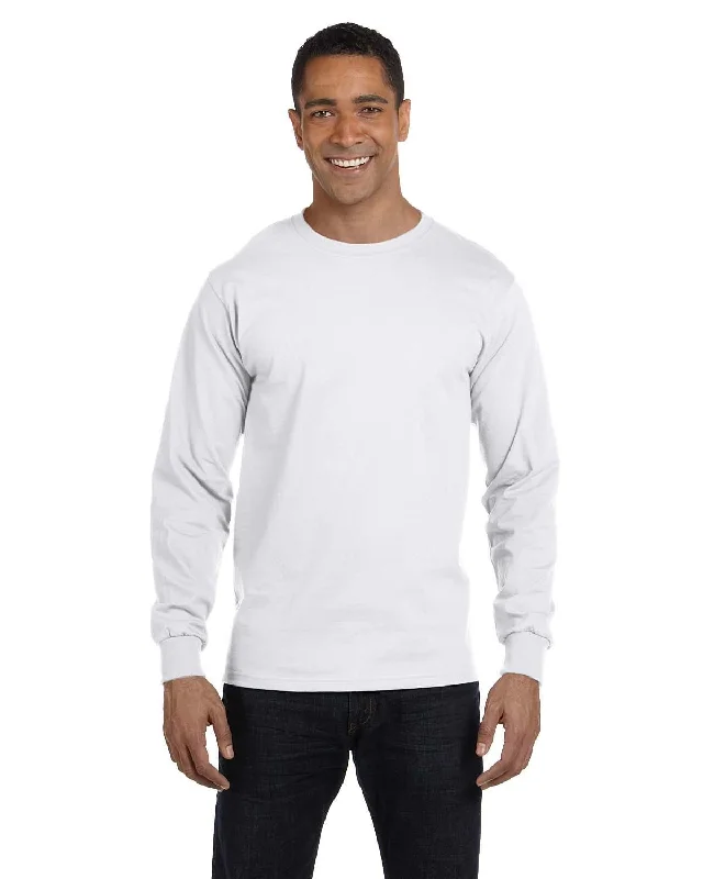 Hanes Long Sleeve Beefy-T T-Shirt | White Wool Fabric Cashmere Fabric Tweed Fabric