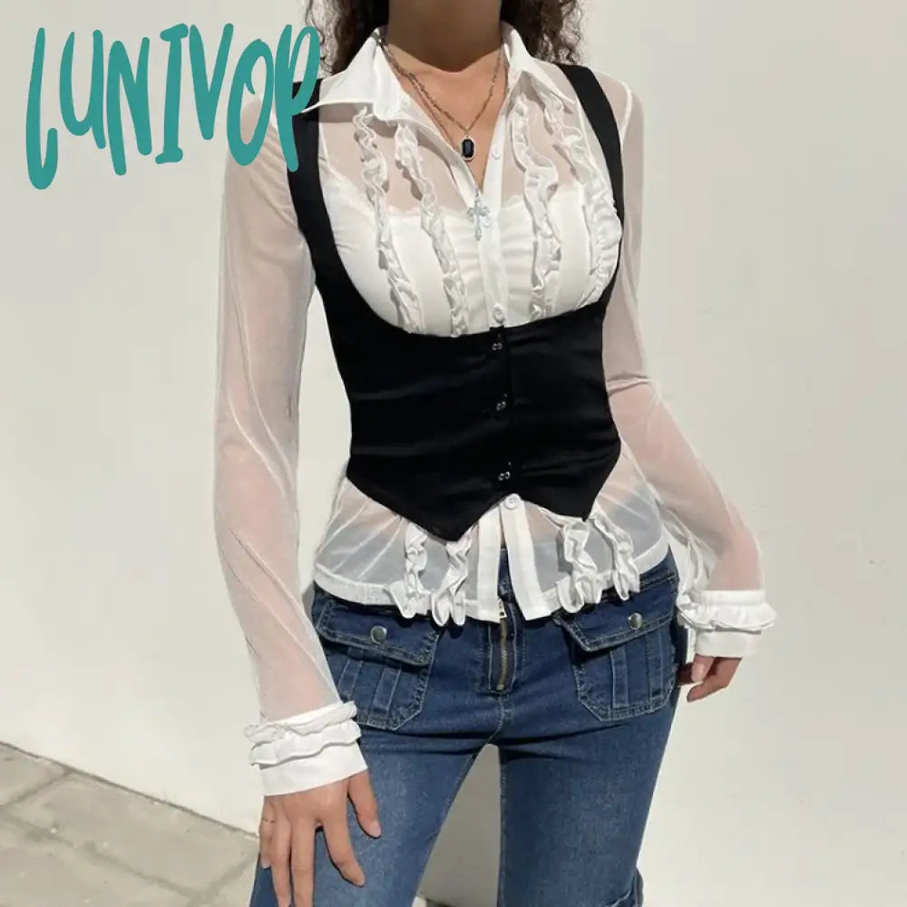 Lunivop Y2k E-Girl Waistband Single Breasted Vest Cot Women Vintage All-match Black Tank Top 2024 Summer New Slim Fit T-shirts Chenille Blend Fleece Blend Nylon Blend