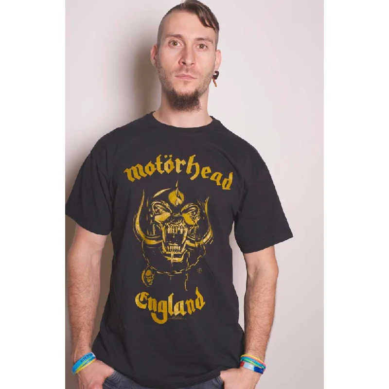 Motorhead | Official Band T-Shirt | England Classic Gold Mesh Blend Leather Blend Suede Blend