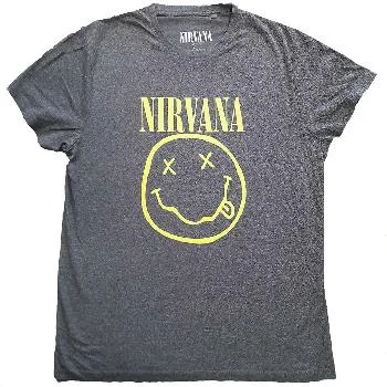 Nirvana | Official Band T-Shirt | Yellow Happy Face (Back Print) Fleece Fabric Down Fabric Feather Fabric