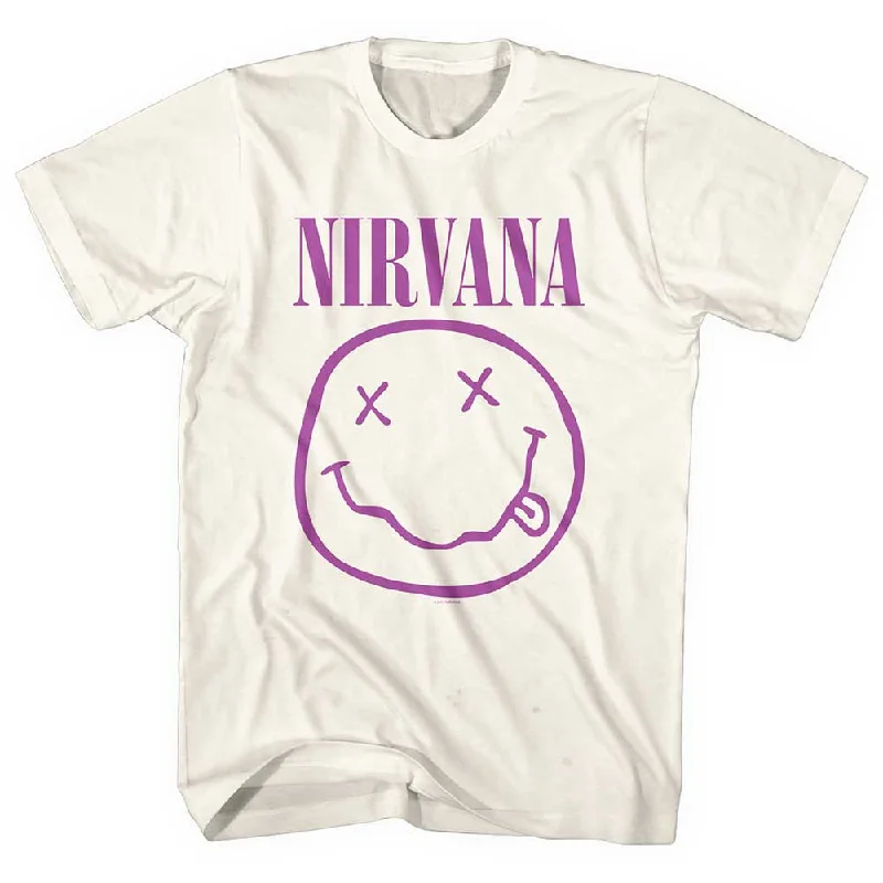 Nirvana | Official Band T-Shirt | Purple Happy Face Beaded Sequined Faux Fur