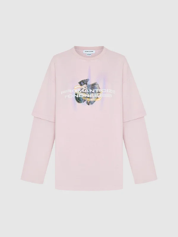 Printed Crew Neck Loose T-Shirt Zippered Front Buttoned Front Snap Front