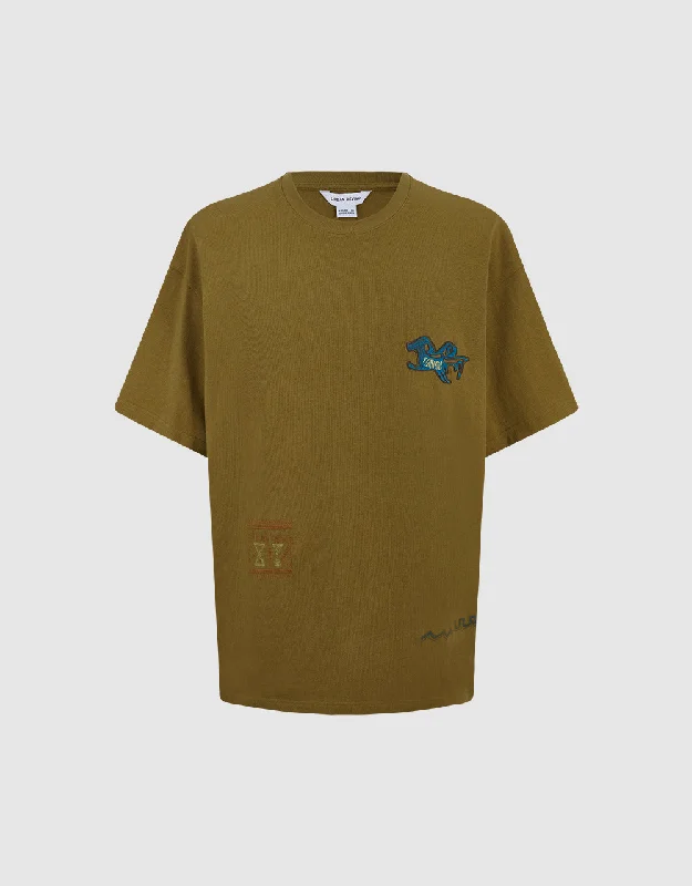 Printed Crew Neck T-Shirt Asymmetrical Pockets Print