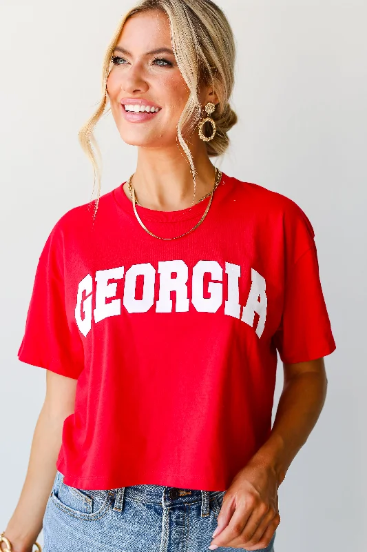 Red Georgia Cropped Tee Houndstooth Herringbone Solid