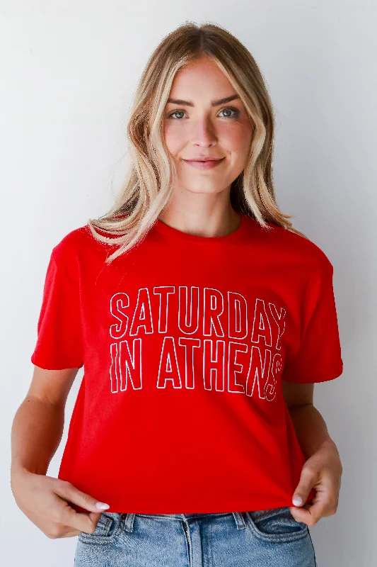 Red Saturday In Athens Cropped Tee Cashmere Blend Cotton Blend Poly Blend