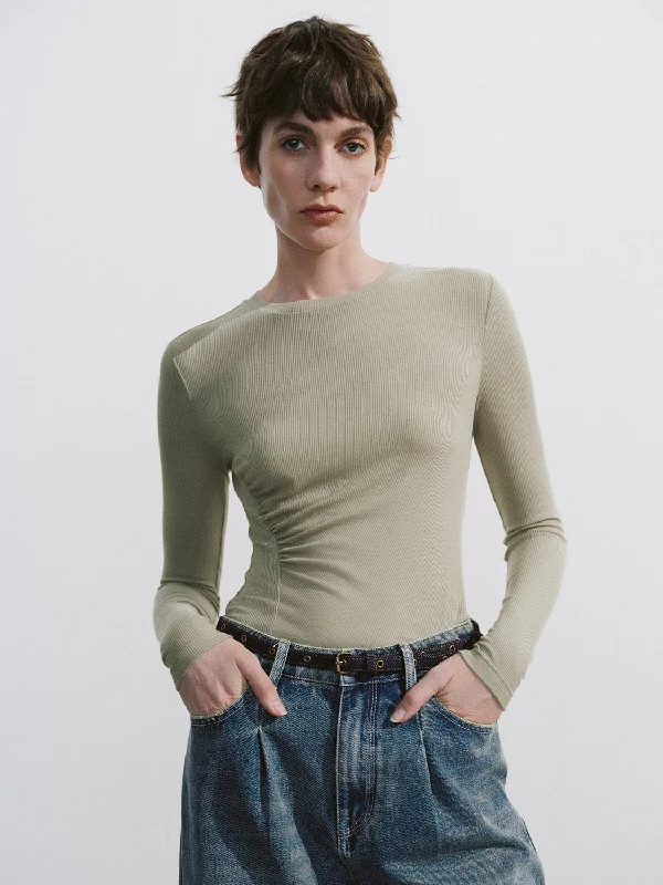 Ruched Crew Nek Skinny T-Shirt Chenille Fabric Brocade Fabric Lace Fabric