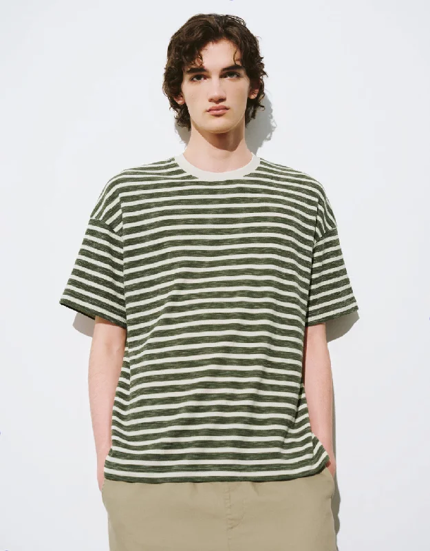 Striped Crew Neck Straight T-Shirt Collared Crew Neck Turtle Neck