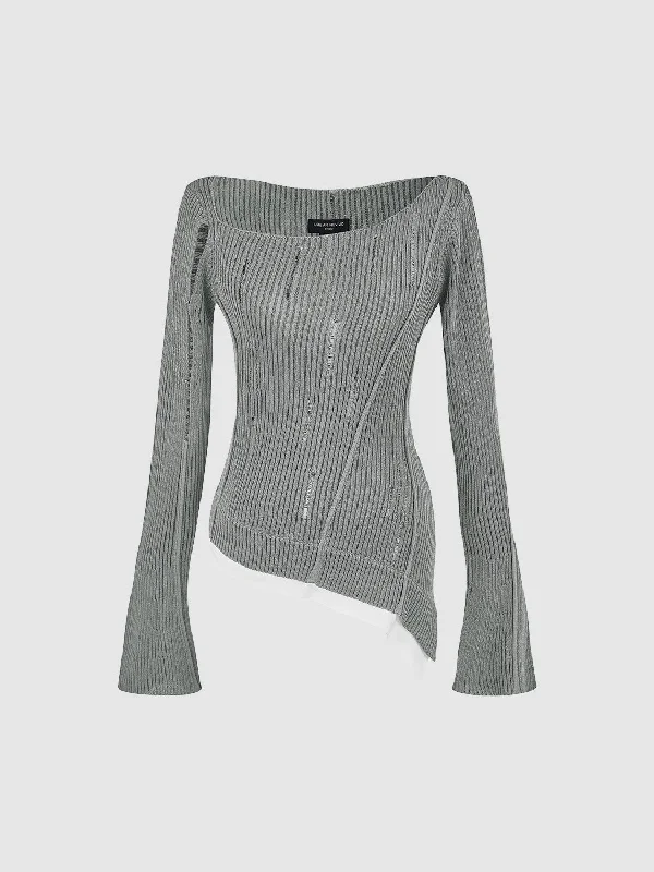 U Neck Skinny Knitted T-Shirt Zippered Front Buttoned Front Snap Front