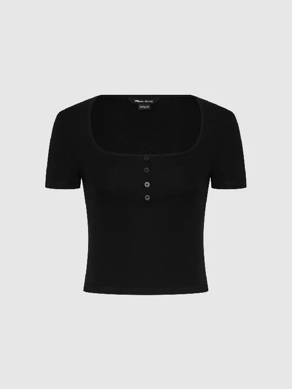 U Neck Skinny T-Shirt Polka Dot Checkered Tartan