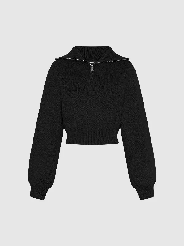 Zip Half Placket Knitted T-Shirt Anti-Pilling Machine Wash Handmade