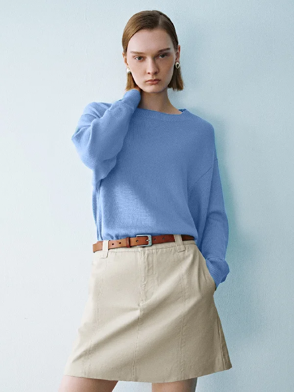 Crew Neck Loose Knitted T-Shirt Cotton Fabric Linen Fabric Terry Fabric