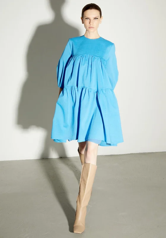 Birelin Volume Smock Mini Dress, Blue Chic Mini Dress with V-Neck