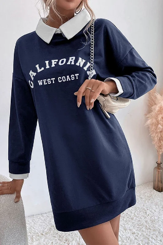 WOMEN CALIFORNIA LETTERING LONG SLEEVE MINI DRESS Fashionable Summer Mini Dress