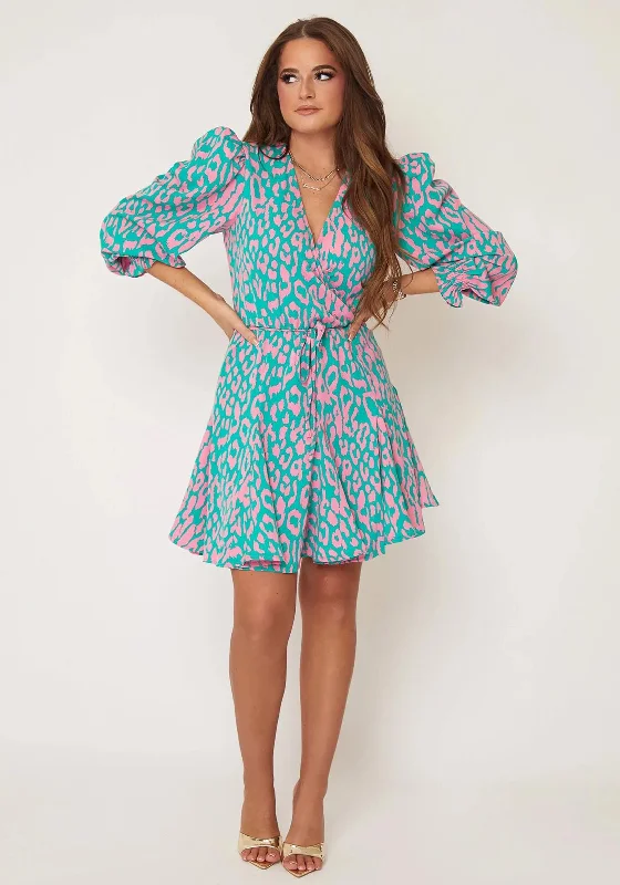 Girl in Mind Eve Mini Dress, Pink & Turquoise Comfortable One-Shoulder Mini Dress