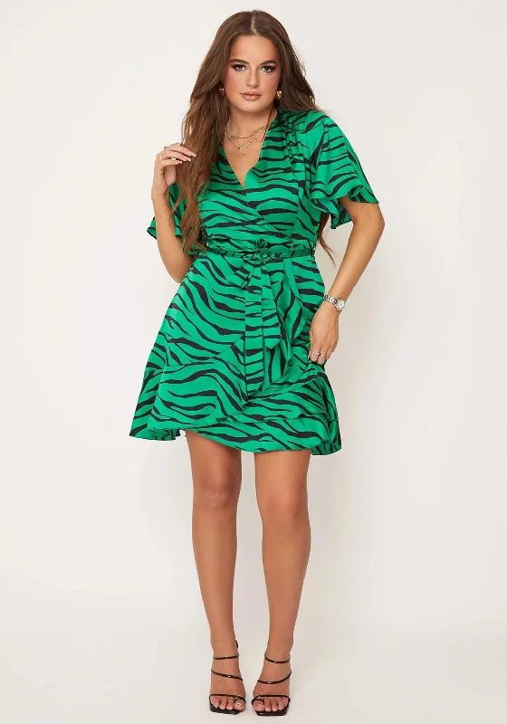 Girl In Mind Felicity Zebra Print Mini Dress, Green Comfortable Polka Dot Mini Dress