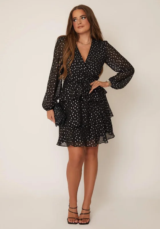 Girl in Mind Kimberly Dotty Mini Dress, Black & Silver Classic Floral Mini Dress