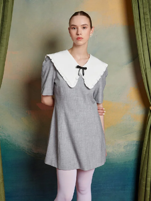 Heron Bow Mini Dress Stylish Puff Sleeve Mini Dress