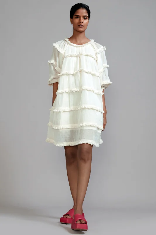 Off-White Mul Mini Dress Comfortable Ruffle Mini Dress