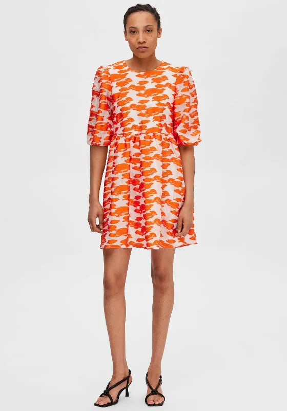 Selected Femme Abrielle Jacquard Mini Dress, Orangeade Cozy Jersey Mini Dress