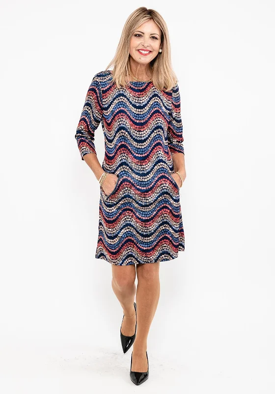 Seventy1 Metallic Pattern Knit Mini Dress, Navy Multi Stylish Short Sleeve Mini Dress