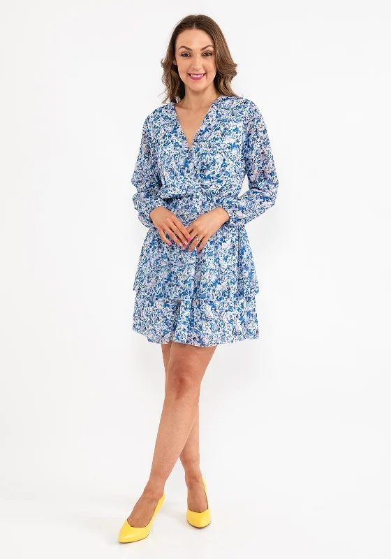 Seventy1 One Size Ditsy Floral Mini Dress, Blue Cozy Wraparound Mini Dress