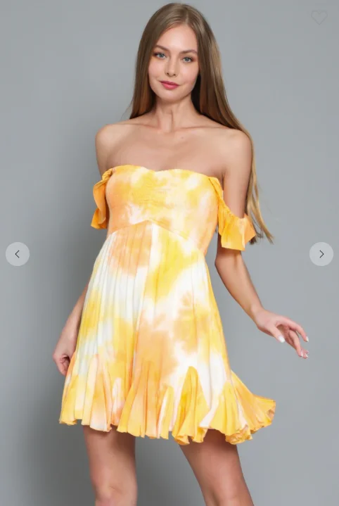 Yellow Tie Dye Mini Dress Casual Button-Up Mini Dress