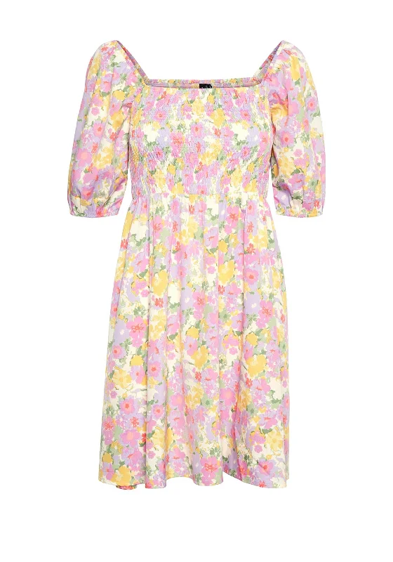 Vero Moda Emma Floral Smock Mini Dress, Pastel Multi Comfortable Bodycon Mini Dress