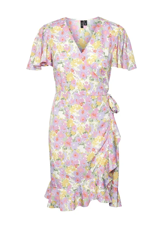 Vero Moda Emma Floral Wrap Mini Dress, Pastel Multi Trendy Denim Mini Dress