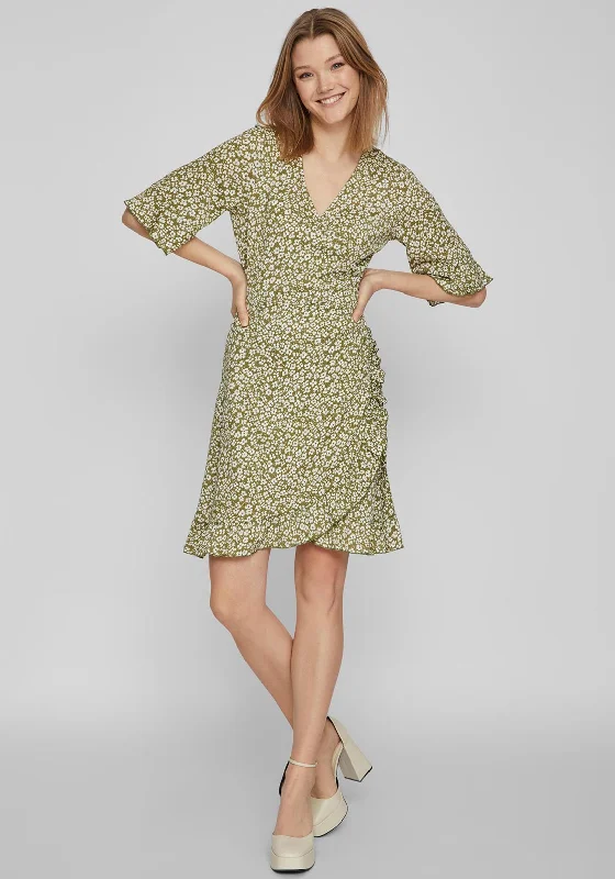 Vila Ditsy Floral Wrap Mini Dress, Calliste Green Cozy Cowl Neck Mini Dress