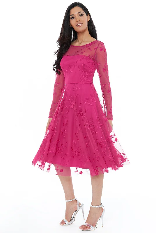 11135 Cerise soft tulle and lace. Long sleeve midi dress. Size 10. Comfortable Draped Midi Dress 11135 Cerise soft tulle and lace. Long sleeve midi dress. Size 10. Comfortable Draped Midi Dress