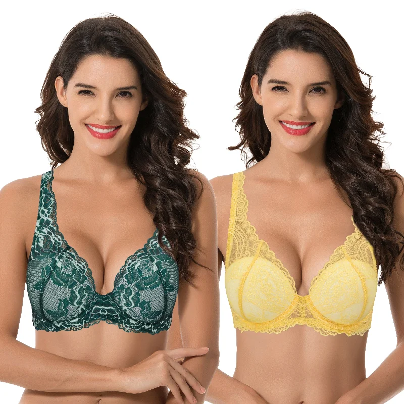 Women Plus Size Underwire Add 1+ Cup Push Up Mesh Lace Bra Stretchy Wireless Bra