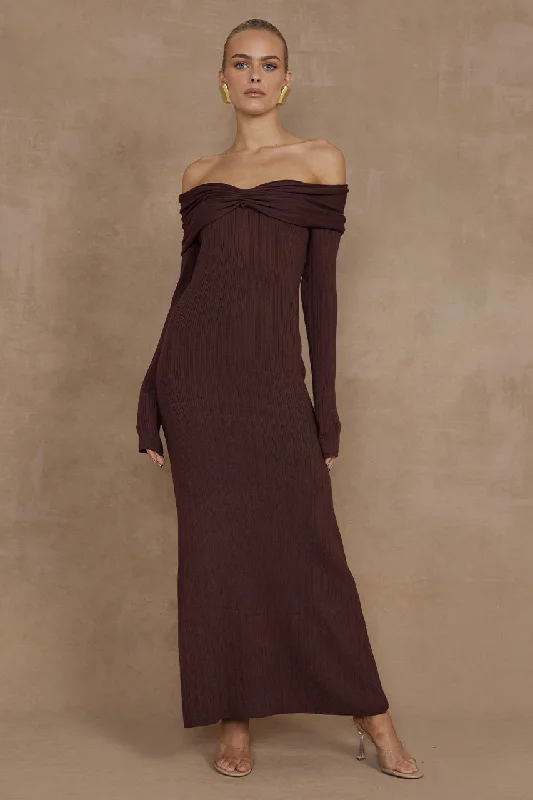 AIRILIE MIDI DRESS - BROWN Stylish Halter Neck Midi Dress