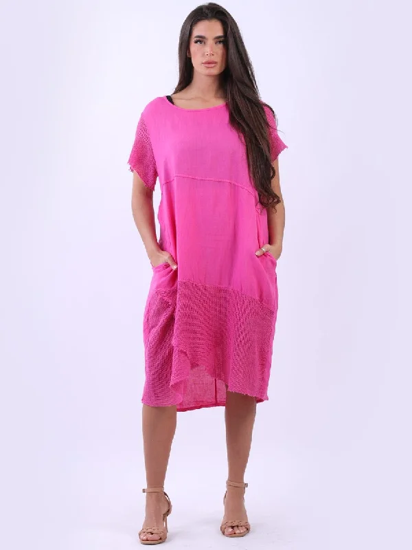 Anne + Kate Italian Tanaro Linen Mesh Midi Dress Comfortable Ruched Midi Dress