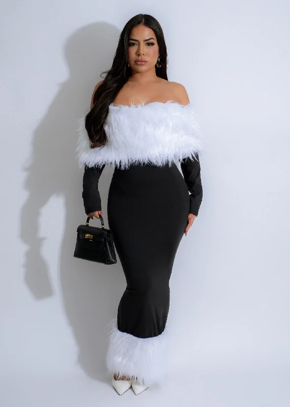 Arctic Glam Midi Dress Black Fashionable Wide Leg Midi Dress