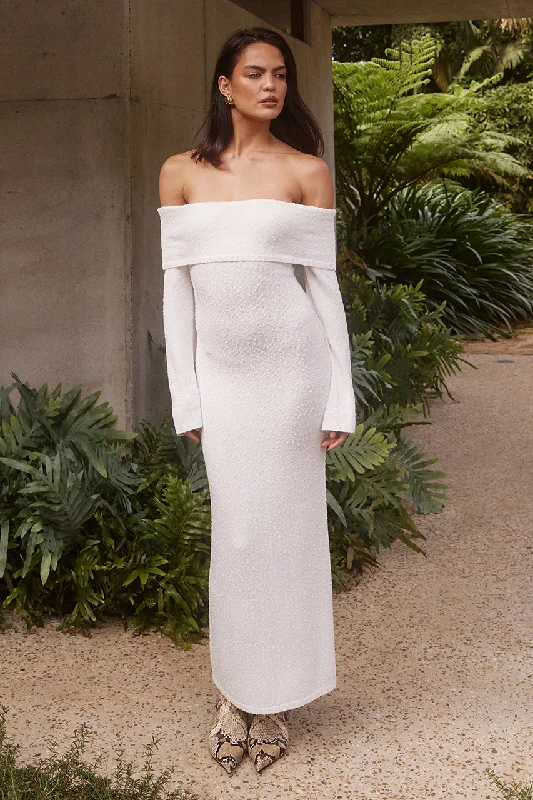 ESTIE MIDI DRESS - WHITE Stylish Cold Shoulder Midi Dress