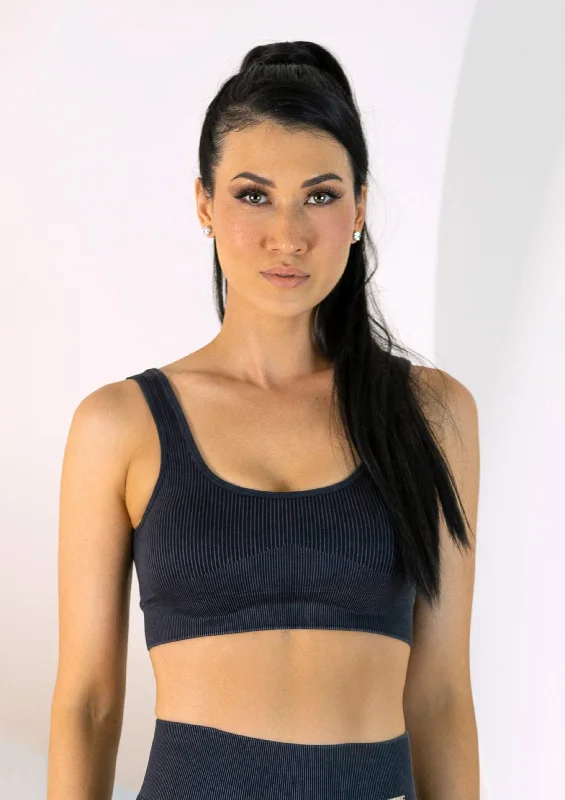Graphite Ribbed Seamless Sports Bra Ultra-Light Bra