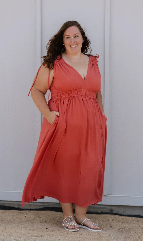 HENRIETTA CURVY CRIMSON TEXTURED MIDI DRESS Trendy Off-Shoulder Ruffle Midi Dress