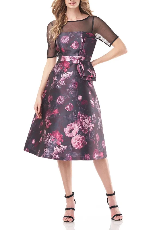 Kay Unger 5516087 Floral Print Cocktail Midi Dress Trendy Square Neck Midi Dress
