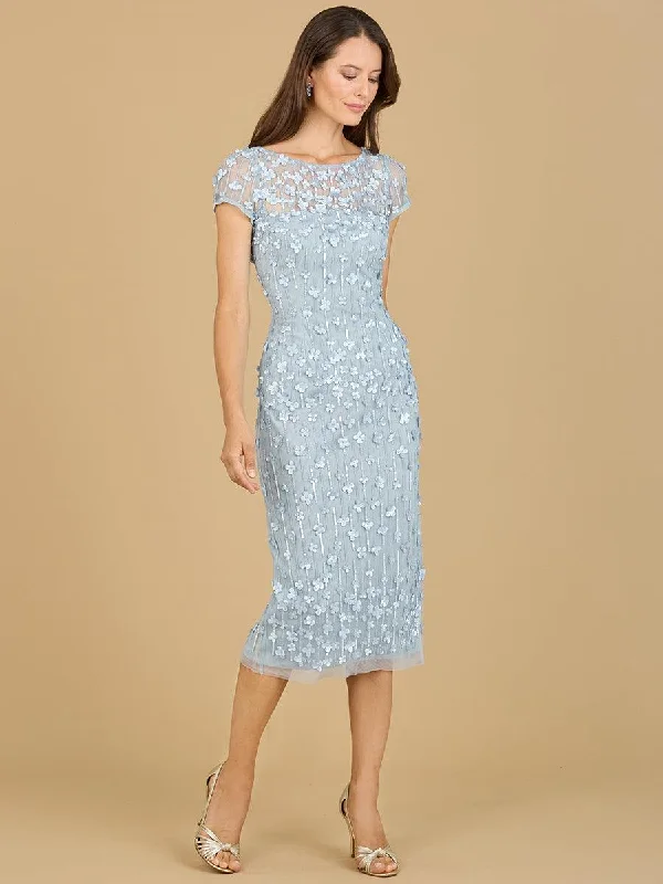 Lara Dresses 29186 Cap Sleeve Cocktail Midi Dress Trendy Ruched Side Midi Dress