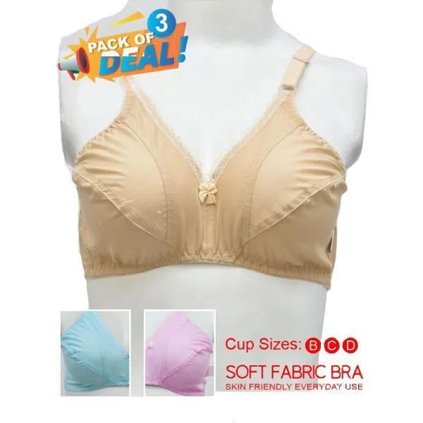 Pack Of 3 Lawn Bra For Sweltering Heat Of Summer (Non Padded,Non Wired) For Women Seamless Bra Design