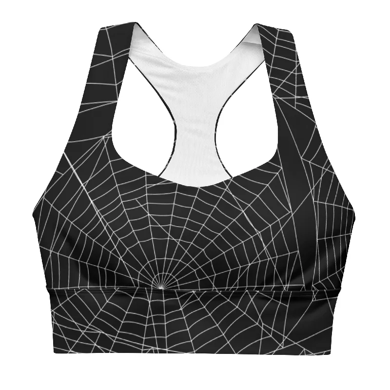 Cool Spider Web Longline Sports Bra, lioness-love Floral Lace Bra