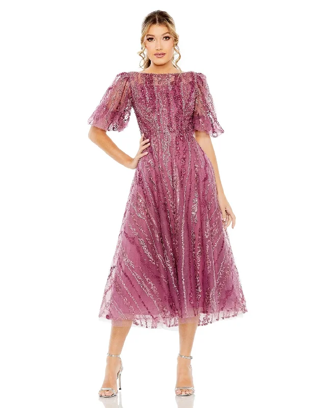 Mac Duggal 20485 Puff Sleeve Embellished A Line Midi Dress Comfortable Button Front Midi Dress Mac Duggal 20485 Puff Sleeve Embellished A Line Midi Dress Comfortable Button Front Midi Dress
