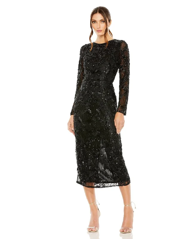 Mac Duggal 5988 Long Sleeve Formal Midi Dress Fashionable Shift Midi Dress