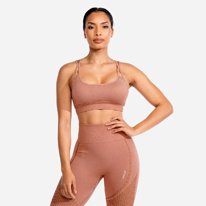 Meta Sports Bra - Rose Gold High-Cut Bra Design