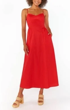 Show Me Your MUMU Allegra Midi Dress - CHERRY POPLIN Trendy Long Sleeve Midi Dress