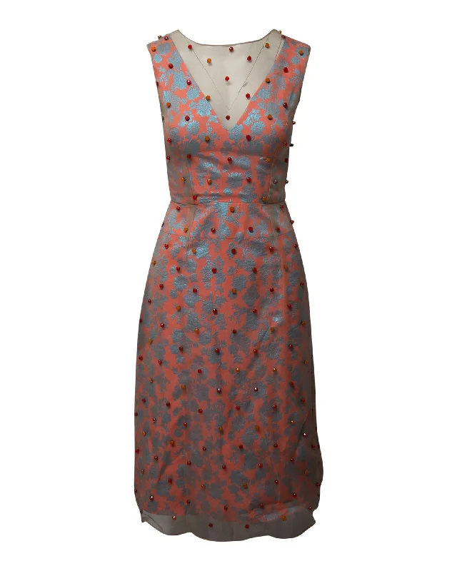 Jacquard Overlay Midi Dress in Multicolor Polyester Comfortable Knitwear Midi Dress