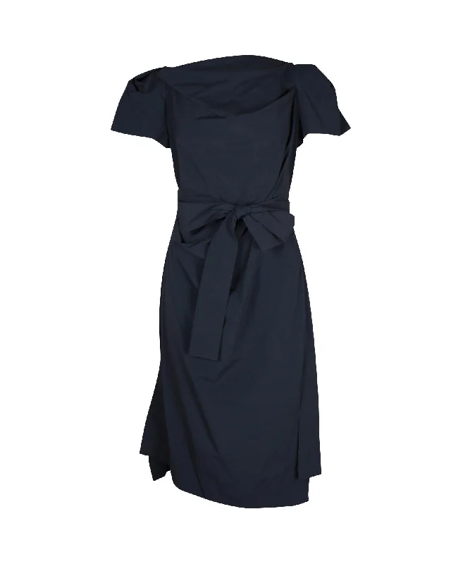 Vivienne Westwood Front Tie Midi Dress in Navy Blue Nylon Stylish High-Waisted Midi Dress Vivienne Westwood Front Tie Midi Dress in Navy Blue Nylon Stylish High-Waisted Midi Dress