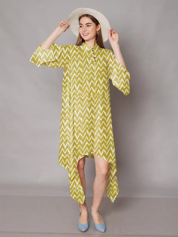 Olive Green Geometric Printed High-Low Midi Dress Trendy Off-Shoulder Ruffle Midi Dress Olive Green Geometric Printed High-Low Midi Dress Trendy Off-Shoulder Ruffle Midi Dress