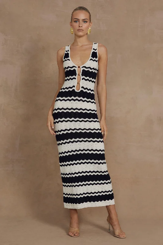 PANAMA MIDI DRESS - BLACK/SAND Stylish Midi Dress with Cuffs
